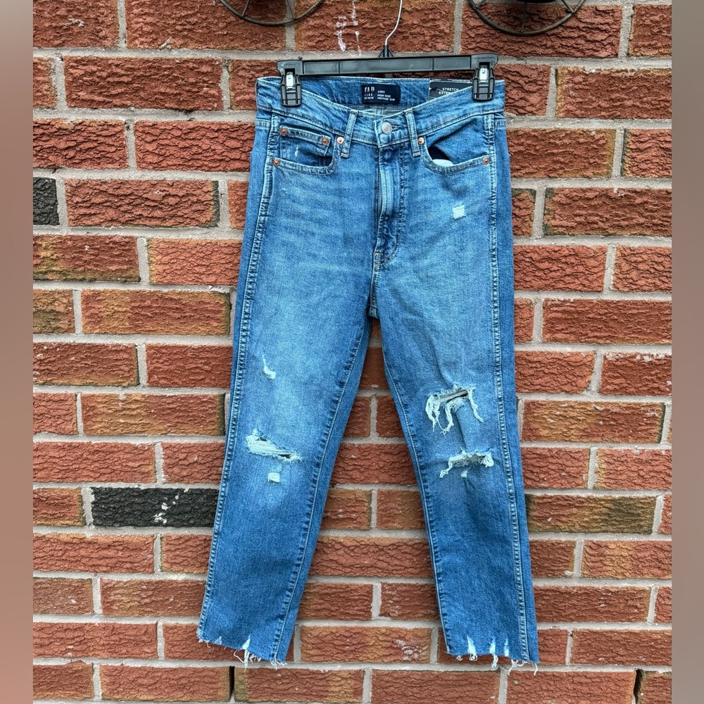 GAP High Rise Vintage Slim Distressed Blue Jeans